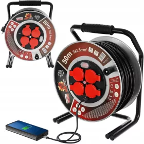   Produžni kabel u kolutu, garden Bull Tech 50 m, 4 kom utičnice, crni