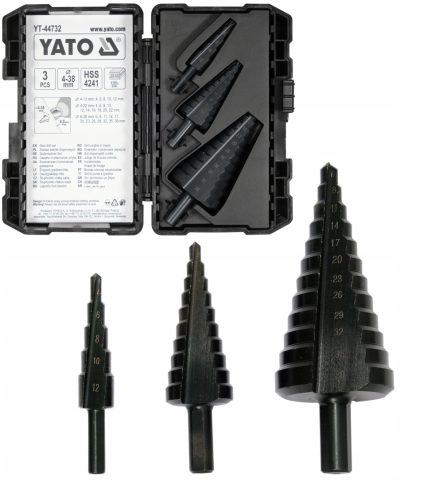 YATO SET STOŽASTIH STEPENASTIH SVRDILA ZA METAL HSS4241 3 KOM. 4-38 mm