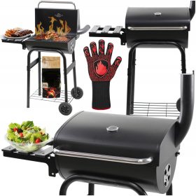    Vrtni roštilj na ugljen za brikete, na zaključavanje, PRIJENOSNI ROŠTILJ SA POKLOPOM + DIMNJAK