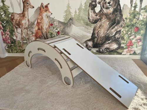 Drvena Montessori ljuljačka i tobogan set BIJELI 120x57 visina 60