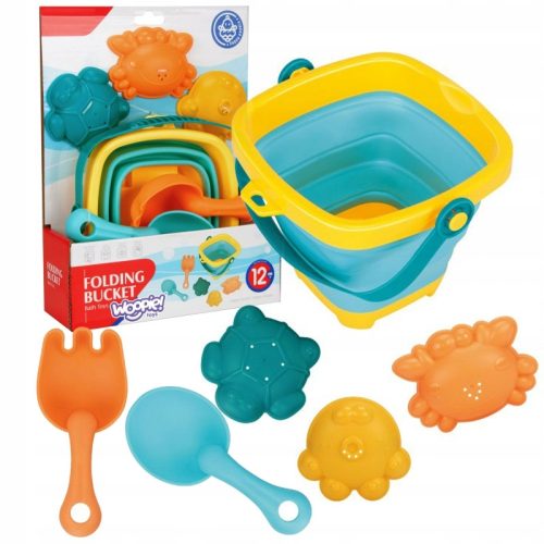 Set za plažu WOOPIE BLUE s preklopivim kantama, grabljama i lopaticom