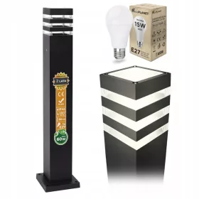   Vanjska Vrtna Svjetiljka na Stupu 80cm + Žarulja 15W Ciepla LED E27 - Set za Osvjetljavanje Eksterijera