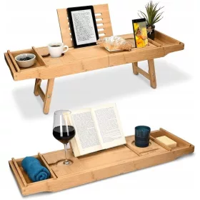   Stolik za doručak za krevet 2u1 - Bambusova polica za kadu / Taca za doručak