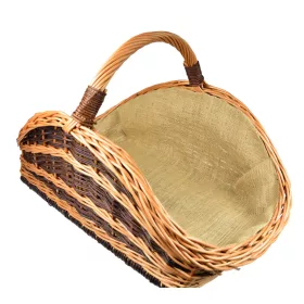 Bež, velika pletena košara za drva za kamin