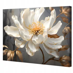   Magnolija u tami - Slika na platnu 3D cvijet s zlatnim lišćem 120x80 cm