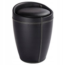   Elegantni crni kožni tabure s košarom za pranje Ovaj prekrasan tabure od crne kože nije samo estetski privlačan, već je i praktičan dodatak vašem domu. Sa unuta