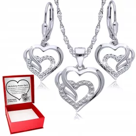 Srebrni set lančića i naušnica 925 Triple Heart LOVE
