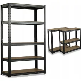   Snažna metalna polica za skladištenje 180x90x40 cm crna boja 5 polica x 175 kg nosivosti. Regal HH HIGHT-TECH, idealan za održavanje reda u garažama, magazinima i trgovinama. Izrađen od visokokvalitet