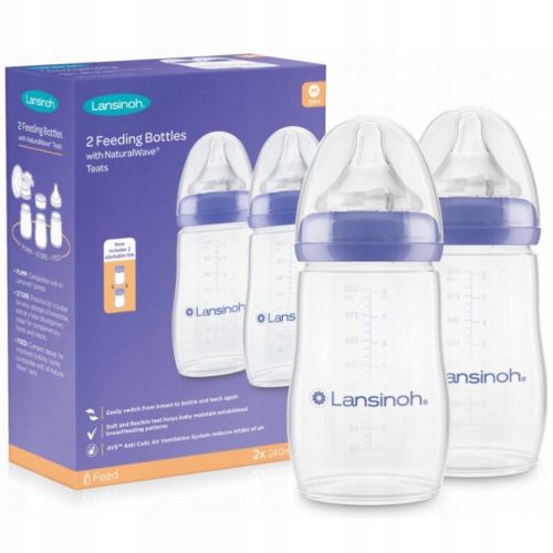 Lansinoh boca za hranjenje 240 ml x2 s dudom srednjeg protoka
