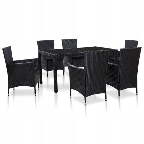 Set crnih vrtnih namještaja od poliratana s staklenim stolom, 150x90x75 cm