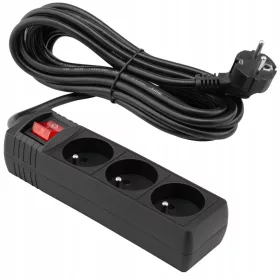 NNLED trakasti produžni kabel 5 m, 3 kom utičnice, crni