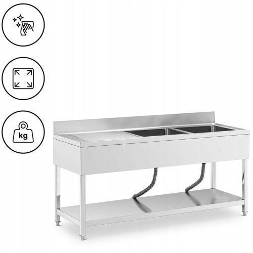 Stol s dvostrukim sudoperom od nehrđajućeg čelika - 180 x 60 x 97 cm - Royal Catering