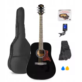   MAX Akustična Gitara Dreadnought Western crna s štimerom, koferom i remenom