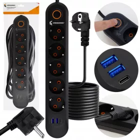 Vergionic strip produžni kabel 5 m, 8 kom utičnica, bijeli