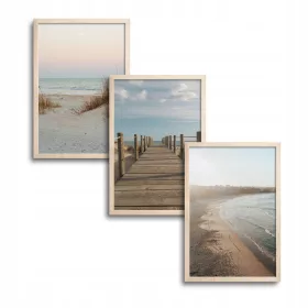   Boho Most do Plaže - Set od Tri Slika Postera u Drvenom Okviru 50x70 cm