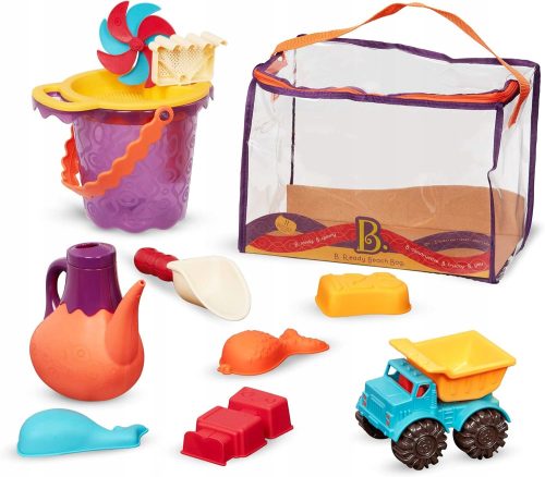 B.Toys Set za plažu sa 11 dijelova - Torba za pijesak, Wiaderko, Lopatka, Sitko, Foremke, Ciężarówka, Konewka, Wiatraczek