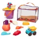 B.Toys Set za plažu sa 11 dijelova - Torba za pijesak, Wiaderko, Lopatka, Sitko, Foremke, Ciężarówka, Konewka, Wiatraczek