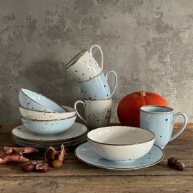 Cottage Sky & Cream Porculanski Set za Doručak za 4 Osobe