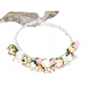   Komunijalni vijenac s ružičastim cvijećem i trakom za glavu