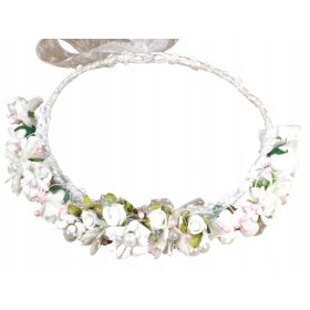   Komunijni vijenac za glavu s bijelim i kremastim cvjetićima i perlama