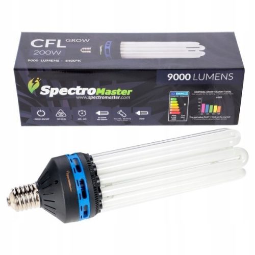Lampa za uzgoj biljaka Spectromaster 200W CFL - 8U - 6400K Visoka razina svjetlosti za optimalan rast i razvoj biljaka. Najviša učinkovitost na tržištu s vrijednostima P.A.R. od 9 000 lumena. Boja svj
