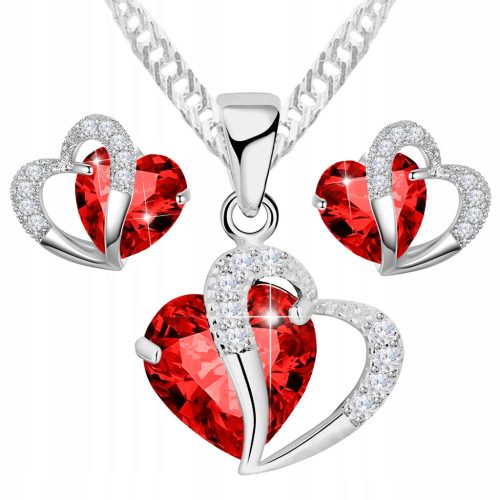 Set nakita ogrlice i naušnice Srebrni nitni Crvena Crystal Hearts Love