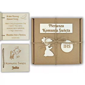   Suvenir kutija za Prvu Svetu Pričest s Drvenom Čestitkom i Personalizacijom