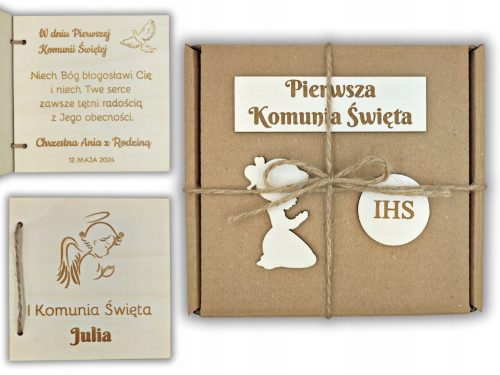 Suvenir kutija za Prvu Svetu Pričest s Drvenom Čestitkom i Personalizacijom