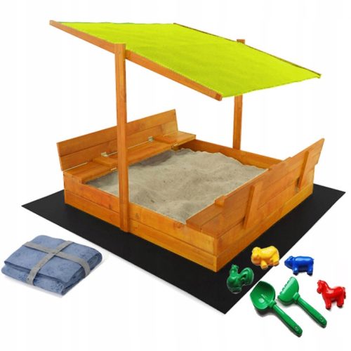 Dječja drvena piaskarnica s krovom 120x120 impregnirana drvenim impregnatom + GRATIS pokloni žuti