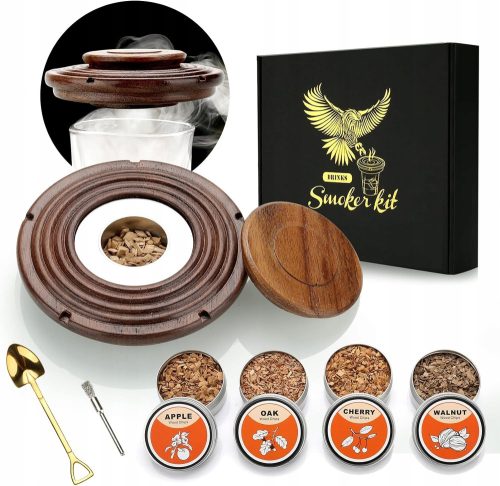 8x ZESTAW ZA WEDŽENJE WHISKYJA DRINKOVA SMOKE DRVO POKLON ZA MUŠKOG TATU