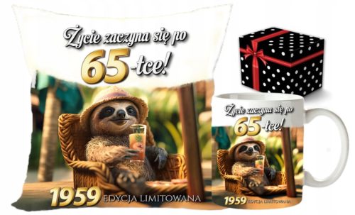  SMIJEŠNI POKLON ZA 65. ROĐENDAN ZA ŽENU I MUŠKARCA ŠALICA SET JASTUK