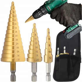    Stepenasta svrdla, 3 kom, čelik, set, konusna, 4-32 mm, za drvo, lim
