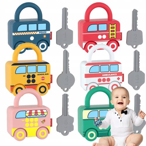 MONTESSORI EDUKATIVNA IGRAČKA SA SENZORIČNOM IGRANJEM AUTOMOBILA S LOKOTOM I KLJUČEM
