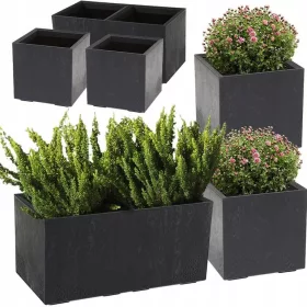    Lamela teglica za cvijeće 80 cm x 40 x 40 cm crna plastika, nijanse sive i srebrne + 2× Lamela teglica za cvijeće 40 cm x 40 x 39,4 cm crna plastika