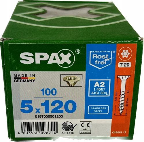 Univerzalni vijci od nehrđajućeg čelika 5x120mm SPAX za drvo A2 100 komada