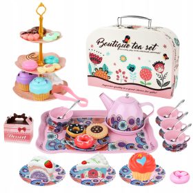   VELIKI METALNI SERVIS ZA ČAJ, VRČ, ŠALICA, PLADNJAK, SLATKIŠI, KOFER