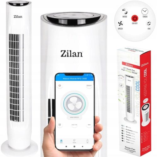 Zilan Cool Fan - Bijeli Stupni Ventilator s Daljinskim Upravljanjem