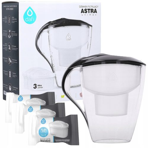 Dafi Astra Unimax 3L crni filter vrč + 3x Filter umetak za Dafi Unimax vrč