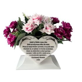   Bijela saksija za cvijeće sa gravurom srca - Personalizirajte svoj ukrasni nadgrobni spomenik