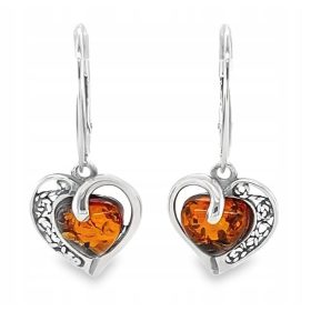   Srebrne naušnice sa baltičkim JANTARNOM i engleskim elegantnim srcem FILM