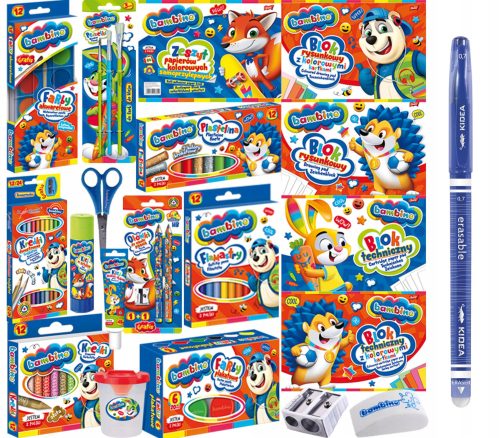  Školski Layette veliki set za prvi razred škole. XXL Class 1-3 Bambino + Kidea plava brisiva olovka