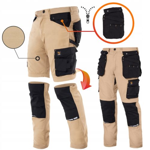 Radne hlače s odvojivim kratkim hlačama Zeus Khaki Rip Stop Cargo Pants 46