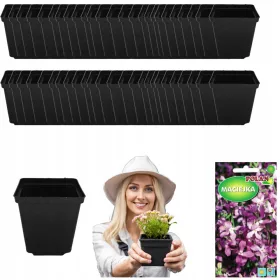    50× Bobimarket teglica 9 cm x 9 x 9,5 cm crna plastika + sjemenke mješavine biljaka Maciejka 5 g