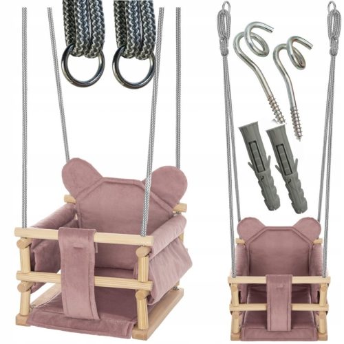 Kotačka za ljuljanje Medvjed | Drewna huśtawka sa šarenom podlogom | Velurena podloga | Metalni kotači | Podešavanje visine | Kuke i štopovi | Težina: 2,1 kg | Dimenzije: 33 x 33 x 25 cm | Idealno za 