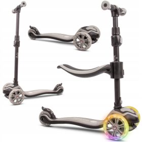 Dječji romobil za ravnotežu na tri kotača 3u1 LED sivi