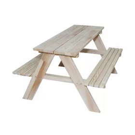   Drvena vrtna garnitura za djecu, stolik + 2 drvene klupe, dimenzije 92 x 78 x 52 cm