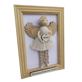 Anđeo u makrame okviru, poklon za rođendan, krštenje