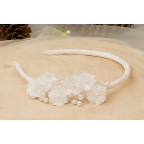 Bijela traka za pričest sa cvjetićima i biserima