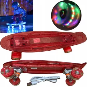    Fiszka skateboard, SVJETLEĆI LED kotači, fishboard za djecu, ROZA