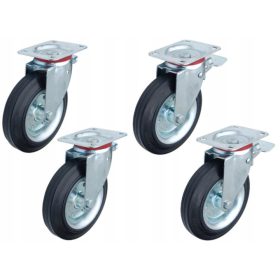   Kotači za smeće od 200 mm s kočnicom - Set met-gum kotačića za spremnik u obliku slova Y. Nosivost do 1200kg s kočnicom i bez. Metalno-gumena konstrukcija s tihim radom i dobro tlačenje vibracija. Ide